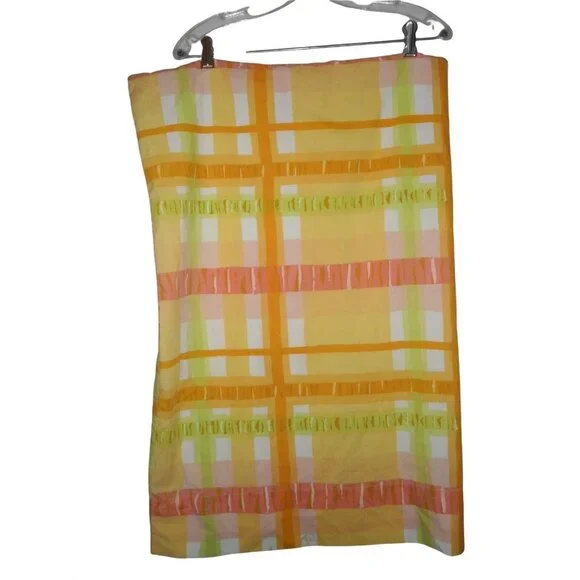 Vintage Yellow Green Orange Pink Checked/Plaid Standard Pillowcase - Picture 3 of 6